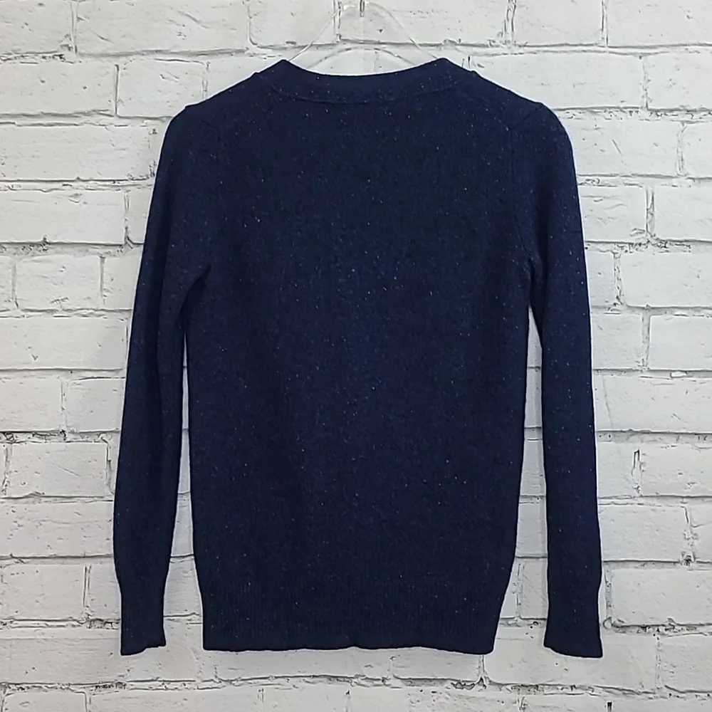 J Crew Classic Merino Wool Long Sleeve V-Neck Cardigan Sweater Variegated Navy